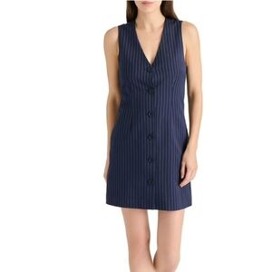 Steve Madden Pinstripe Mini Dress Sleeveless Vneck Pockets Navy Medium